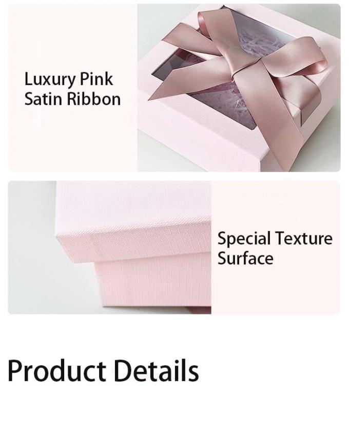 Customized Square Recentage Pink Gift Box With Ribbon 2