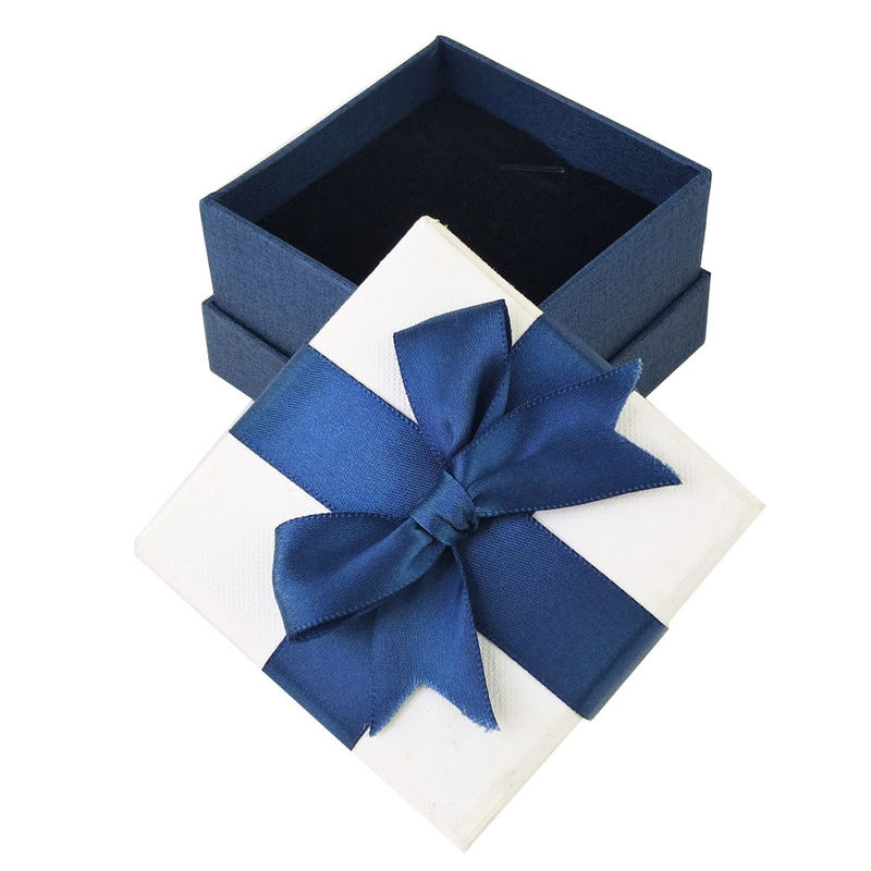 Standing Blue Jewelry Earring Gift Boxes Luxury Jewelry Box With Satin Ribbon