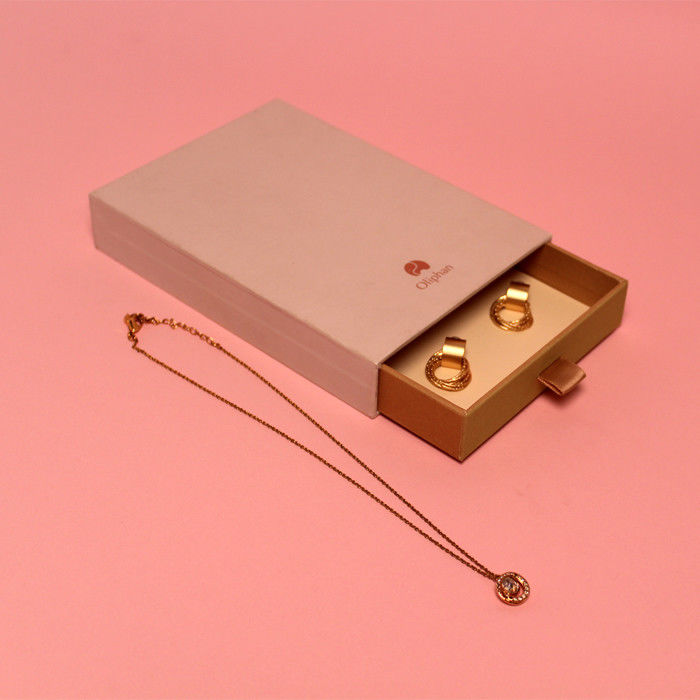 Small Cardboard  Slide Out Jewelry Boxes With Pink And Golden Foil Logo
