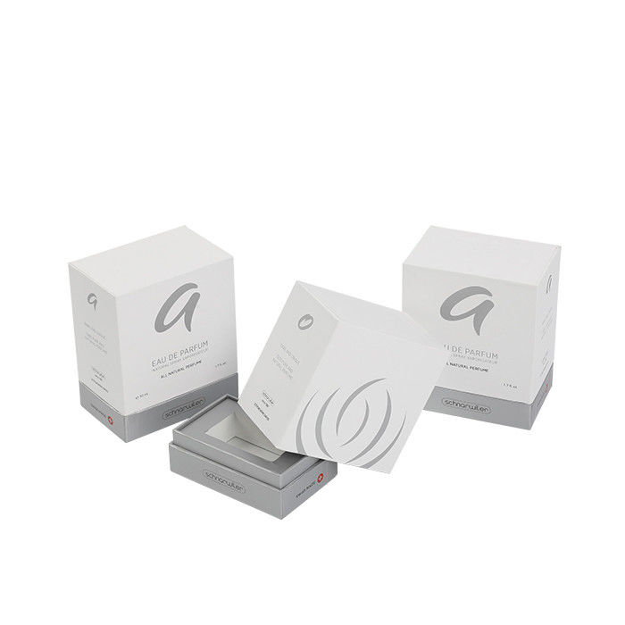Rigid Cardboard Purfume Packaging Box White Silver Two Pieces