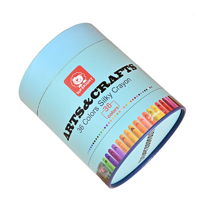 Custom Blue Round Cardboard Storage Box With Lid For 48 Pack Crayon