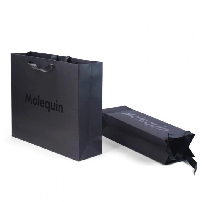 Custom Black Paper Shopping Bags With Ribbon Handles  Stylish Product Packaging Box Design 2