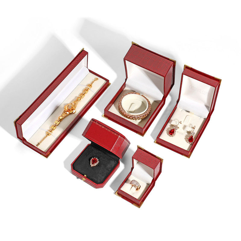 Unique Jewelry Bracelet Earring Box With Red Crocodile Texture Leather