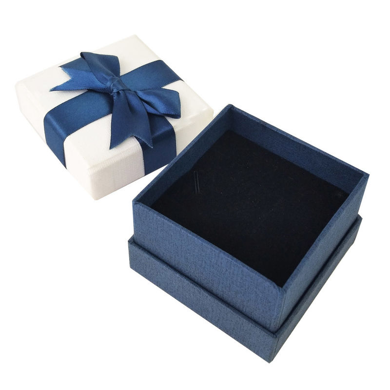 Standing Blue Jewelry Earring Gift Boxes Luxury Jewelry Box With Satin Ribbon