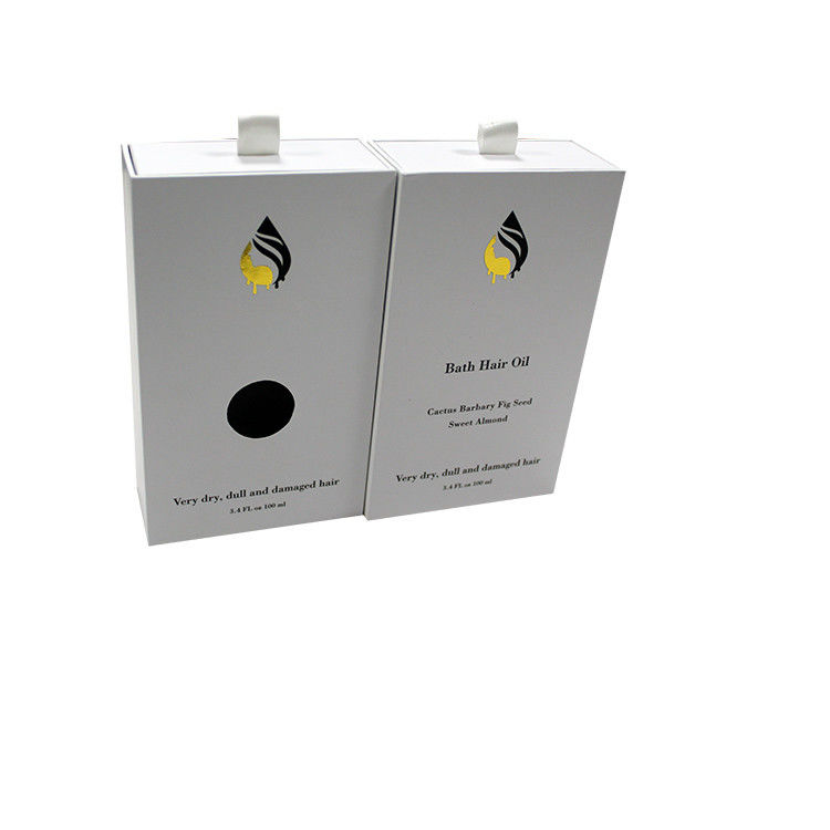 White Hair Oil Packaging Box Drawer Rigid Luxury Cosmetic With Foam Insert