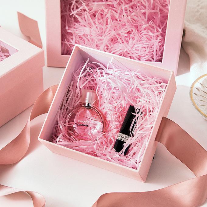 Customized Square Recentage Pink Gift Box With Ribbon 3
