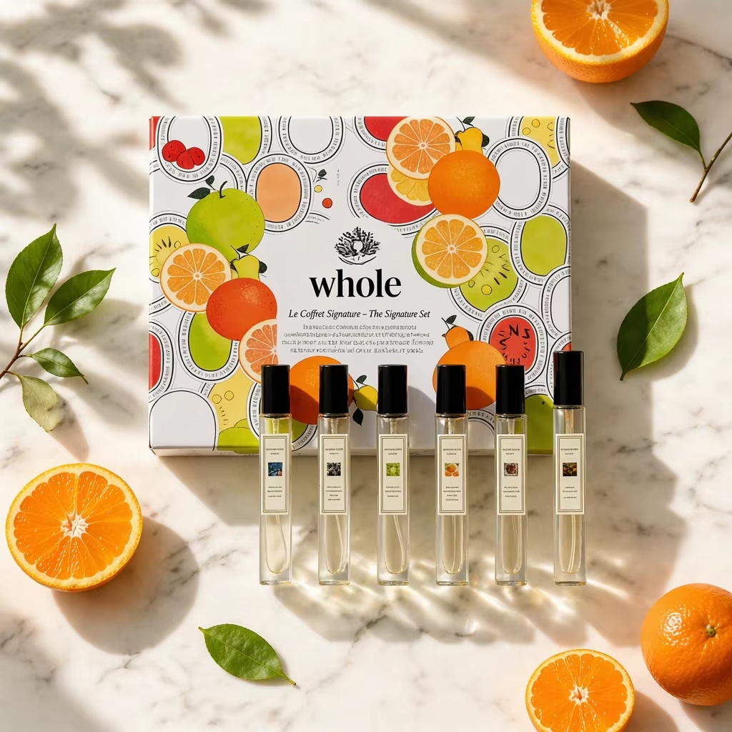 Custom Fruit Print Rigid Perfume Gift Boxes | Multi-Bottle Fragrance Set Packaging