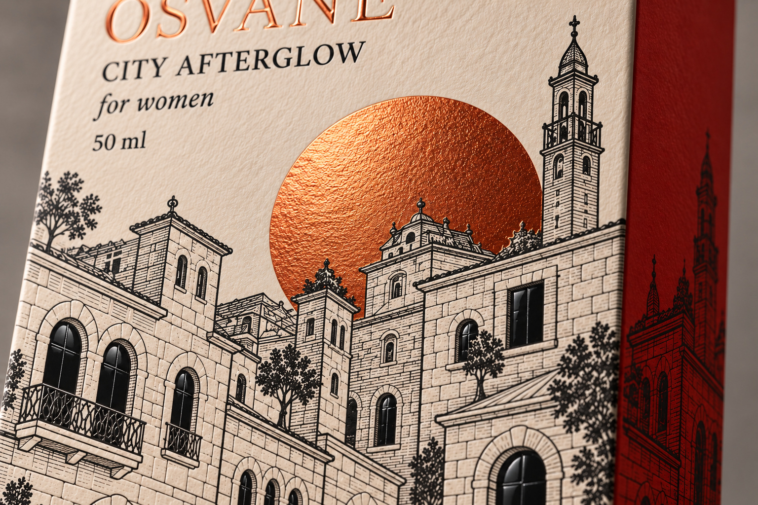 Custom Tuck-End Perfume Cartons: Copper Foil and Line-Engraving Illustration at Production Scale